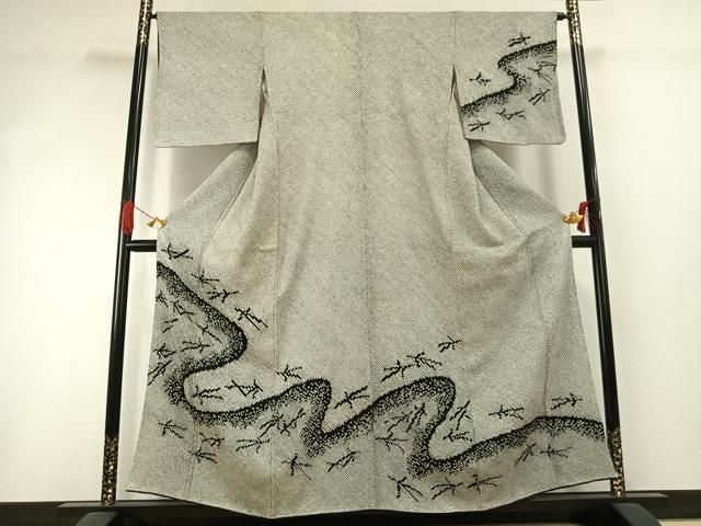 平和屋着物●訪問着　本疋田絞り　総絞り　流水松葉文　　正絹　逸品　AABI1504fy