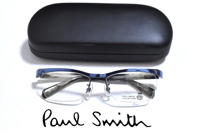 【定価3万5400円】新品 Paul Smith COLLECTION チタン 眼鏡 PSC-1020 NVY/S ポールスミス めがね TITAN セルロイド スクエア