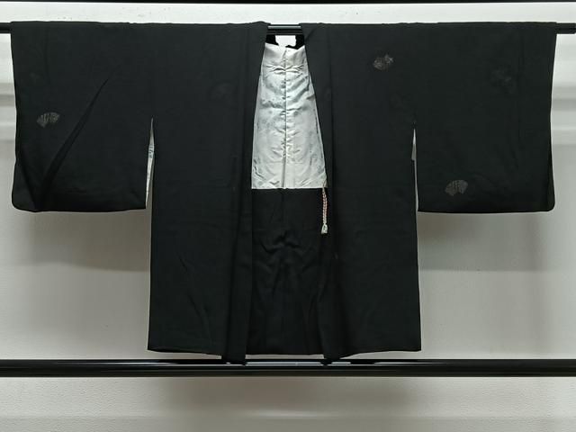 平和屋着物＃羽織　寿光織　地紙文　黒地　銀糸　正絹　逸品　CABE5177ua