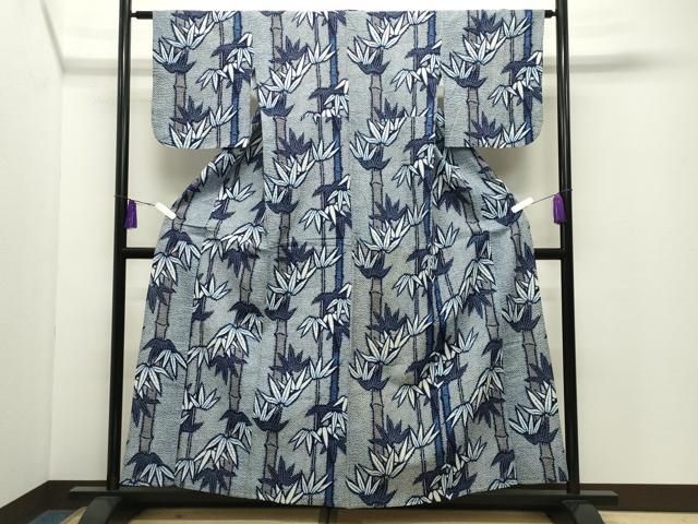 平和屋着物∴夏物　浴衣　笹竹文　綿　逸品　CABD9587gh