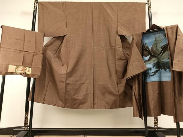 平和屋着物●男性 本場大島紬 アンサンブル 亀甲絣 証紙付き 正絹 逸品 AABI1509fy