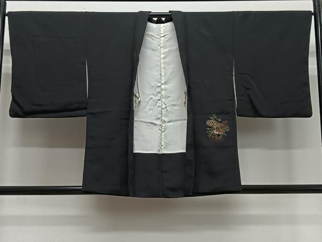 平和屋着物#羽織 寿光織 文箱花文 黒地 金糸 正絹 逸品 CABE5179ua