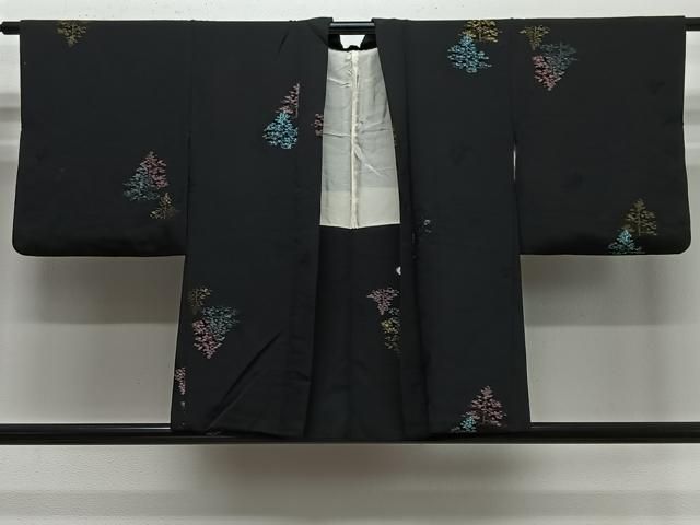 平和屋着物＃羽織　寿光織　樹林文　黒地　金糸　正絹　逸品　CABE5180ua