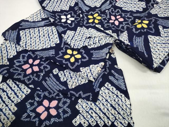 平和屋着物＊夏物　有松鳴海絞り　浴衣　反物　着尺　籠目花文　綿　逸品　未使用　DABD7870zzz
