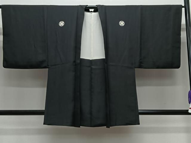 平和屋着物＃男性　羽織　黒紋付　黒地　正絹　逸品　CABE5189ua
