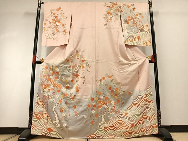 平和屋着物●十日町老舗ブランド　吉澤友禅　吾妻徳穂　訪問着　駒刺繍　花鳥文　暈し染め　金彩　正絹　逸品　AABI1518fy