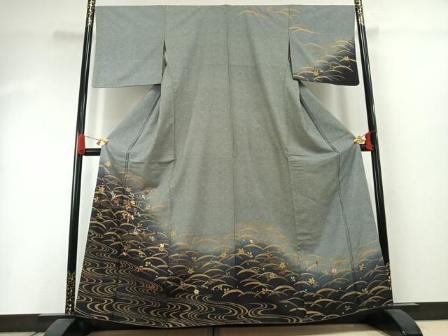 平和屋着物●訪問着　刺繍　露芝枝花文　暈し染め　金糸　金彩　正絹　逸品　AABI1520fy