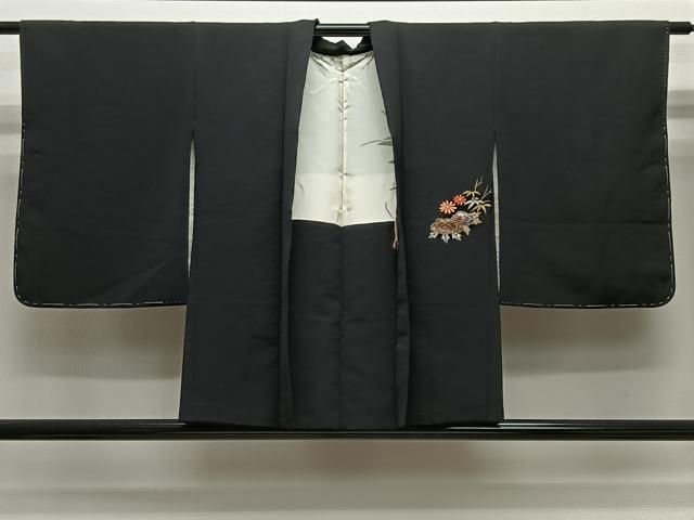 平和屋着物＃羽織　総刺繍　扇面花文　黒地　金銀糸　正絹　逸品　未使用　CABG3603ua