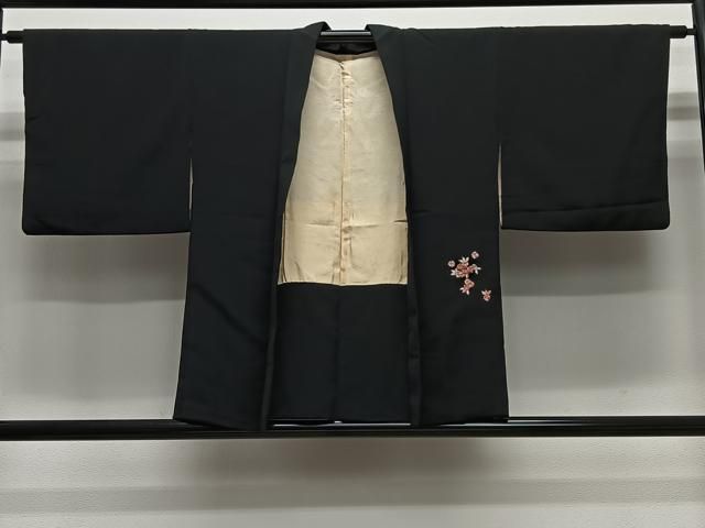 平和屋着物＃羽織　総刺繍　枝花文　黒地　金銀糸　正絹　逸品　CABG3605ua