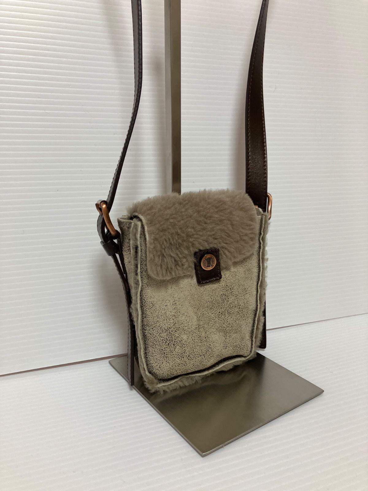 CELINE セリーヌ ムートン ポシェット ショルダーバック ブラウン ベージュ vintage ヴィンテージ オールドセリーヌ ミニショルダーバッグ