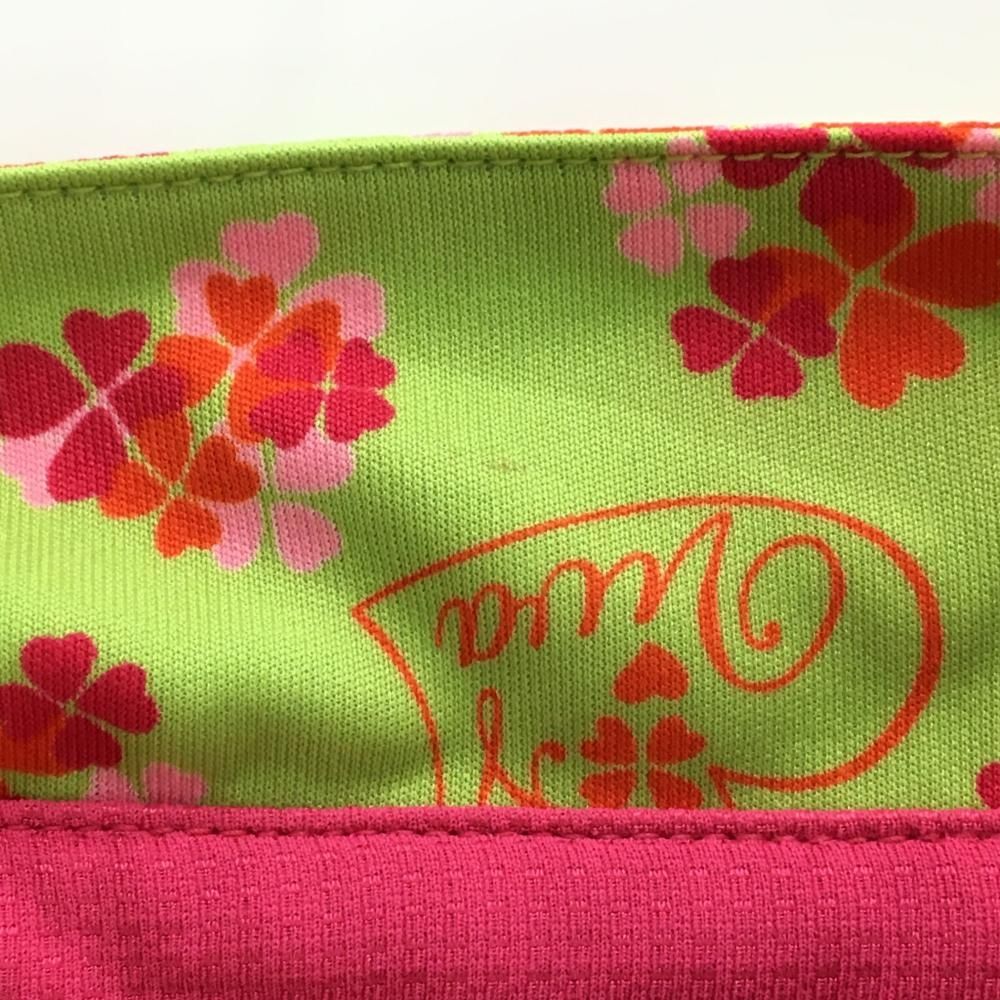 ビバハート ノースリーブポロシャツ ライトグリーン×ピンク 四つ葉総柄 レディース 40(M) ゴルフウェア VIVA HEART VIVA 美品ビバハート ノースリーブポロシャツ レディース半袖&frasl;ノースリーブ ポロシャツ（ブランドビバハート）（シャツ Lサイズ