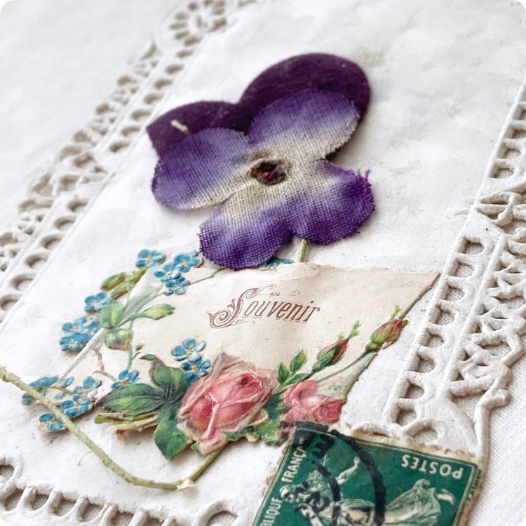 専用❤️フランスアンティーク　布花　 単品　こちら13のページです フランスアンティーク ポストカード | パンジー布花 繊細なレース