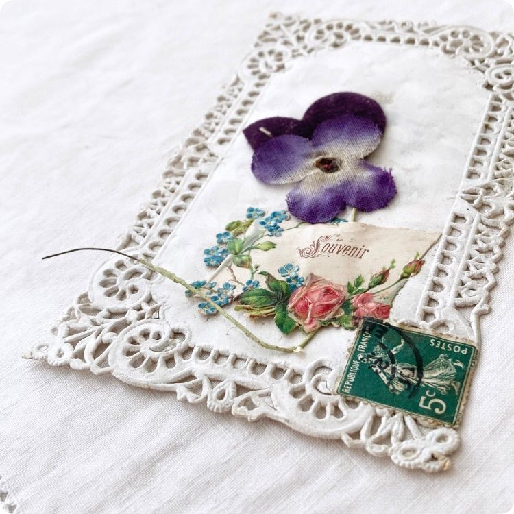 専用❤️フランスアンティーク　布花　 単品　こちら13のページです フランスアンティーク ポストカード | パンジー布花 繊細なレース