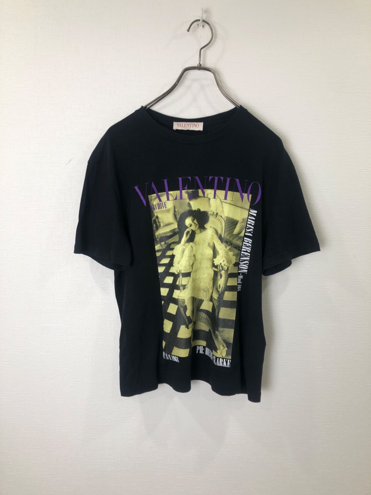 S00476｜VALENTINO｜ヴァレンティノ｜半袖Tシャツ｜ブラック｜プリントT｜コットン｜ハイブランド｜ラグジュアリー｜モード｜ストリート｜Y2K｜90S｜古着｜USA古着｜ヴィンテージ｜アメカジ｜今期トレンド｜メンズXS｜ブランド古着｜ロゴT