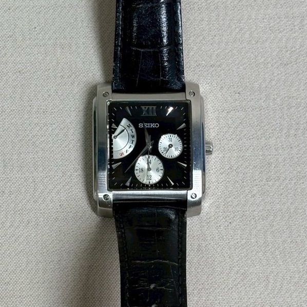 【SEIKO】 セイコー スクエア 腕時計 メンズ レザー ブラック ヴィンテージ