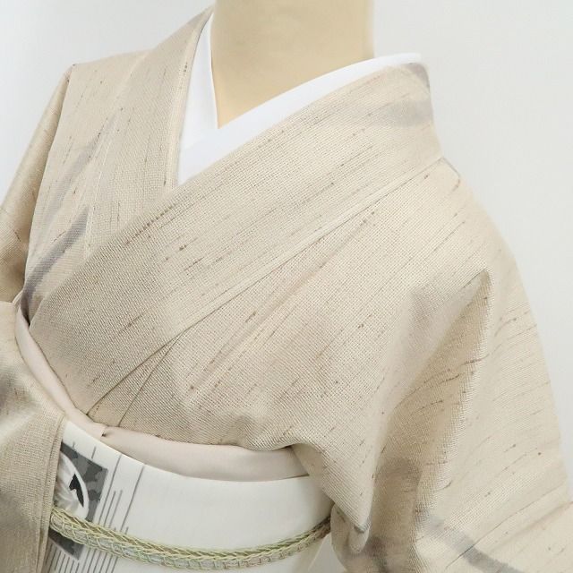 ❁tomihisa❁新品 紗紬 夏着物 正絹 仕付け糸付 トールサイズ“亜麻色に