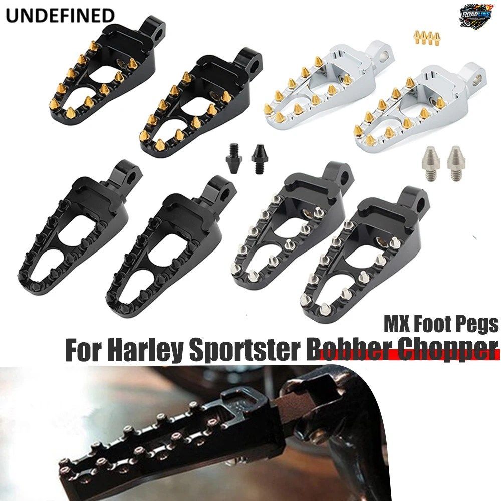 MX フットペグ オートバイ用フットペグ チョッパー 360 回転式 ブラック スパイク ハーレー ダイナ ファットボーイ スポーツスター アイア