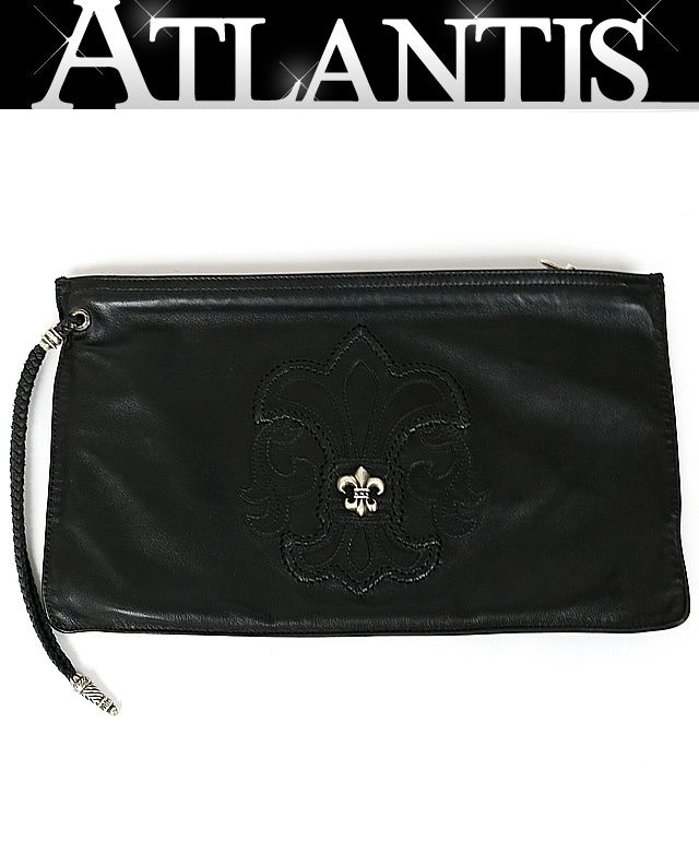 CHROME HEARTS 銀座店 クロムハーツ フラットポーチ BSフレア クラッチバッグ レザー メンズ シルバー SV925 黒 103160