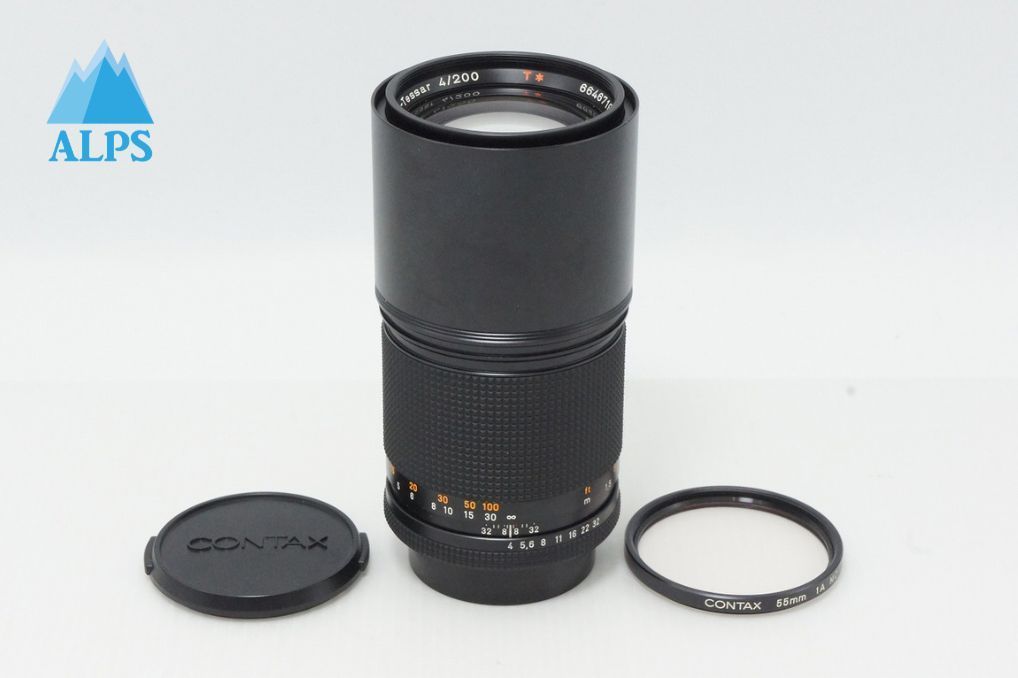 美品 CONTAX Carl Zeiss Tele Tessar T* 200mm F4 AEG ヤシコンマウント CY Mount 純正フィルター付 260513bd