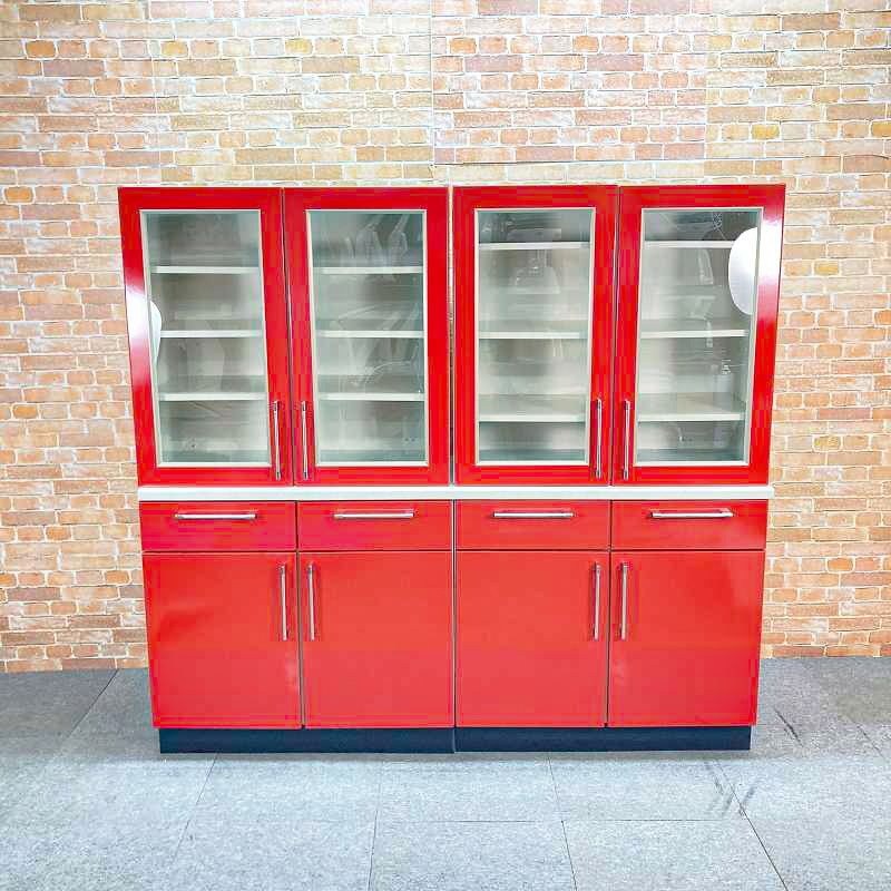 中古品】【良品】 National ナショナル☆赤色 光沢☆カップボード 食器 