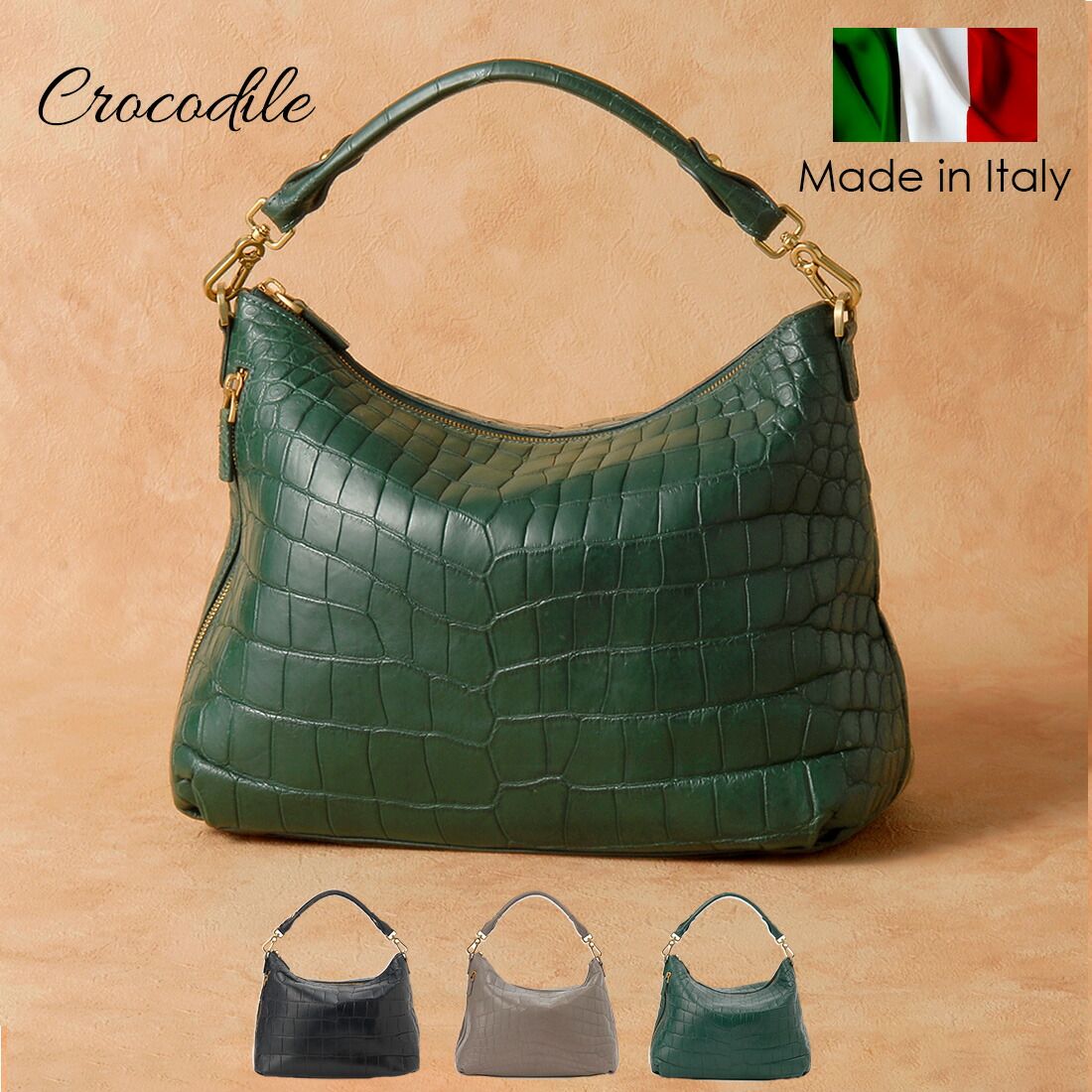 イタリア製クロコダイル マット ハンドバック レディース アラモーダ ALLA MODA RDOC11084 ワニ革 高級バッグ