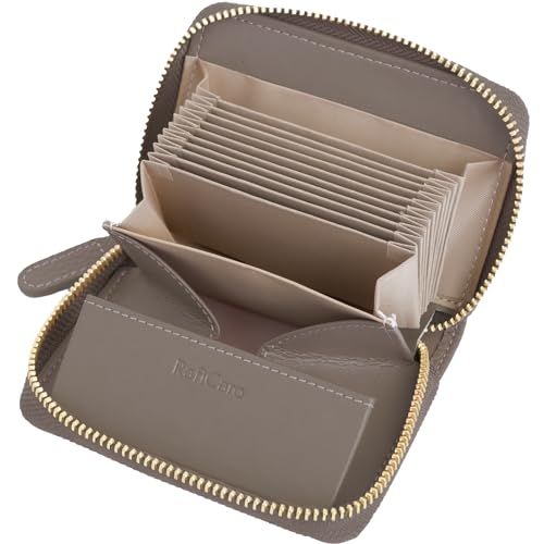 [RafiCaro] ミニ財布 お札が折れない レディース メンズ 二つ折り財布 大容量 じゃばら カードケース ボックス型 小銭入れ YKKファスナー 牛革 小さい コンパクト グレージュpms 9ca5ac88