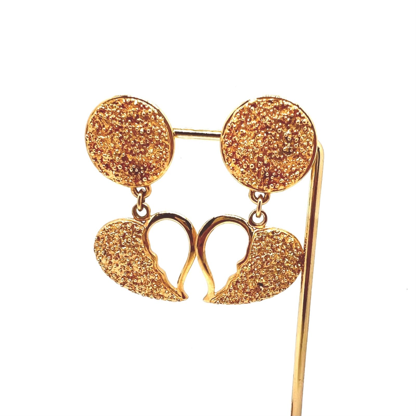 美品★YVES SAINT LAURENT イヴサンローラン イヤリング スイング ハート 大ぶり ヴィンテージ ゴールド
