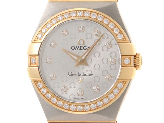 OMEGA オメガ コンステレーション ダイヤベゼル オメガマーク 123.25.27.60.52.002 腕時計 K18イエローゴールド K18YG/ステンレススチール シルバー文字盤 クオーツ レディース【中古】【【472】HK】