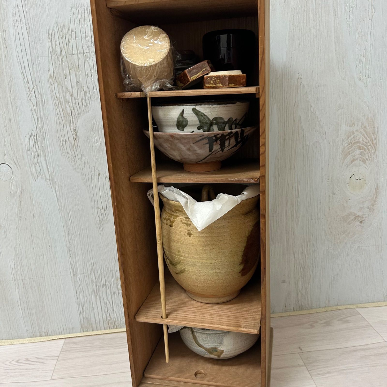 茶道具セット 陶器 茶碗 木製収納　茶道お稽古 茶道具セット 短冊箱 陶器 欠品あり 茶器 古道具 お茶セット 木箱 茶道