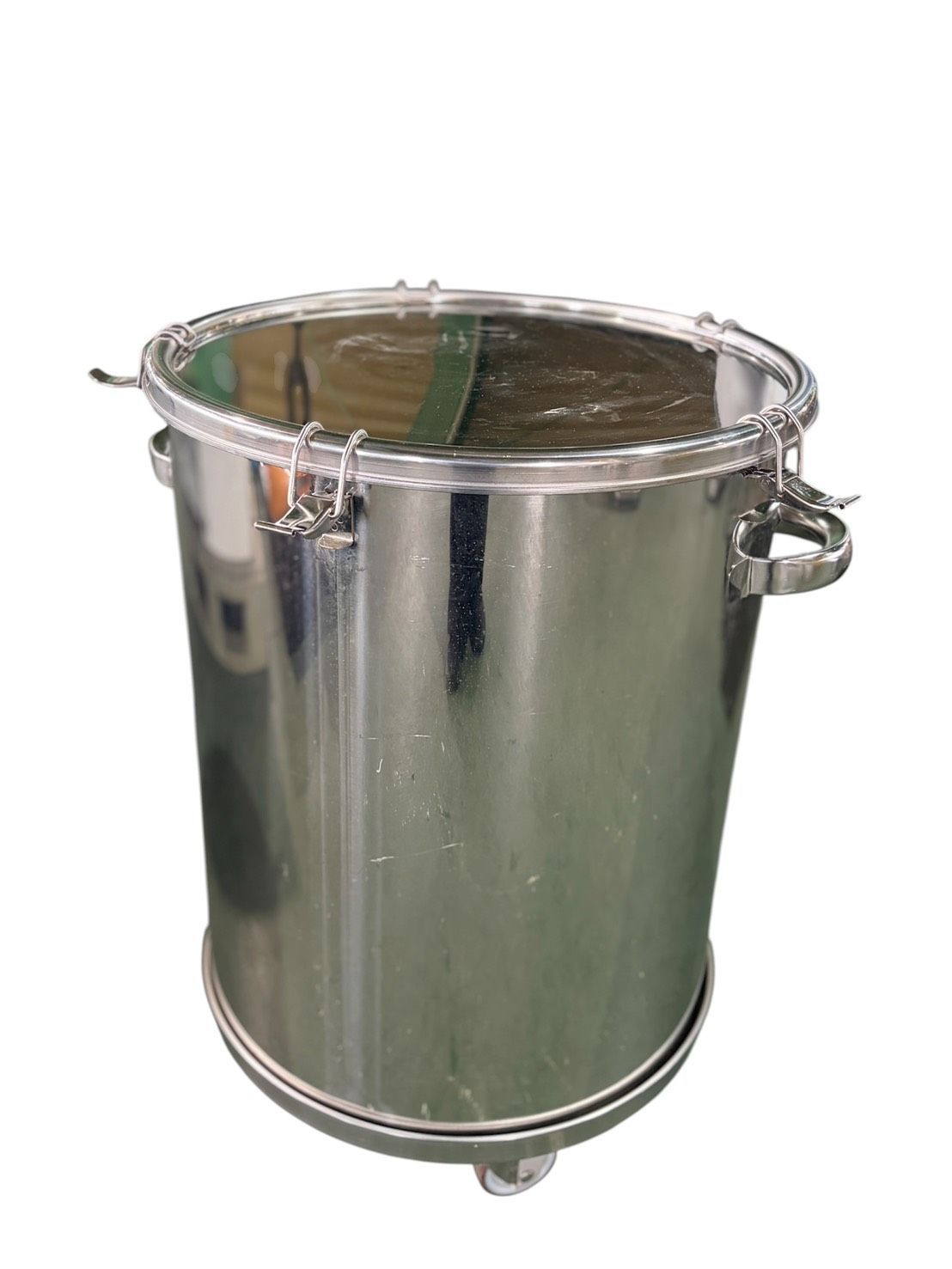 容量100L【キャスター・密閉蓋付き】18-8 ステンレス寸胴鍋（クリップ式密閉容器）47cm×60cm 大容量 キッチンポット 保存容器 業務用 22,200円
