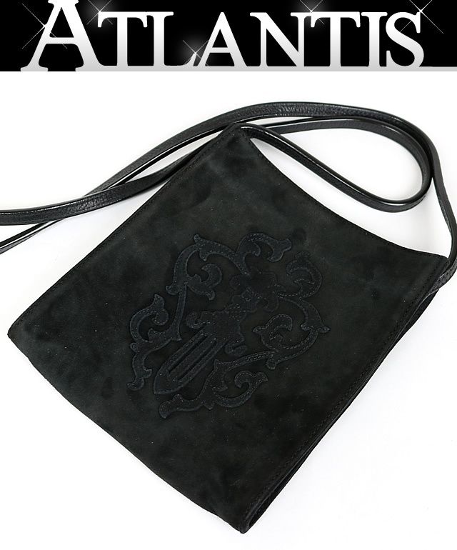 CHROME HEARTS 銀座店 クロムハーツ 新品 スクエアポケット ヴァインダガー ショルダーバッグ スエード レザー メンズ SV925 黒 101991