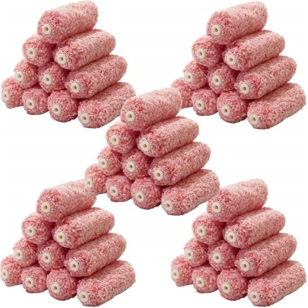 3インチ/11mm/50本 ハケ市 ミニスモール ローラー マイクロファイバー 混毛 レッド 3インチ 11mm 50本 セット 塗装 ペイントローラー
