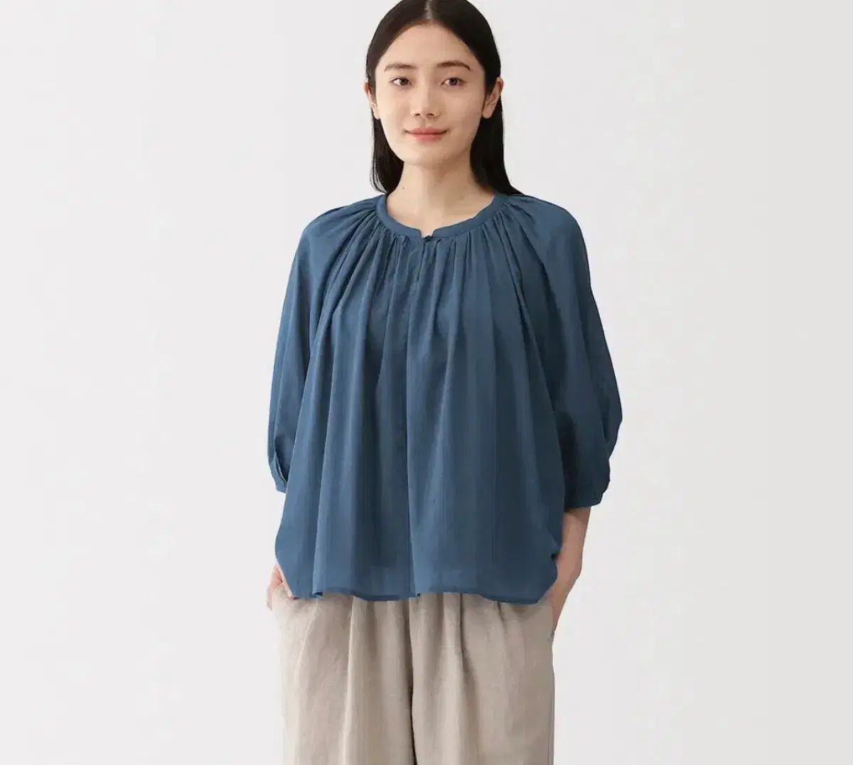無印良品 강연 コットン ブラウス m スモーキーブルー