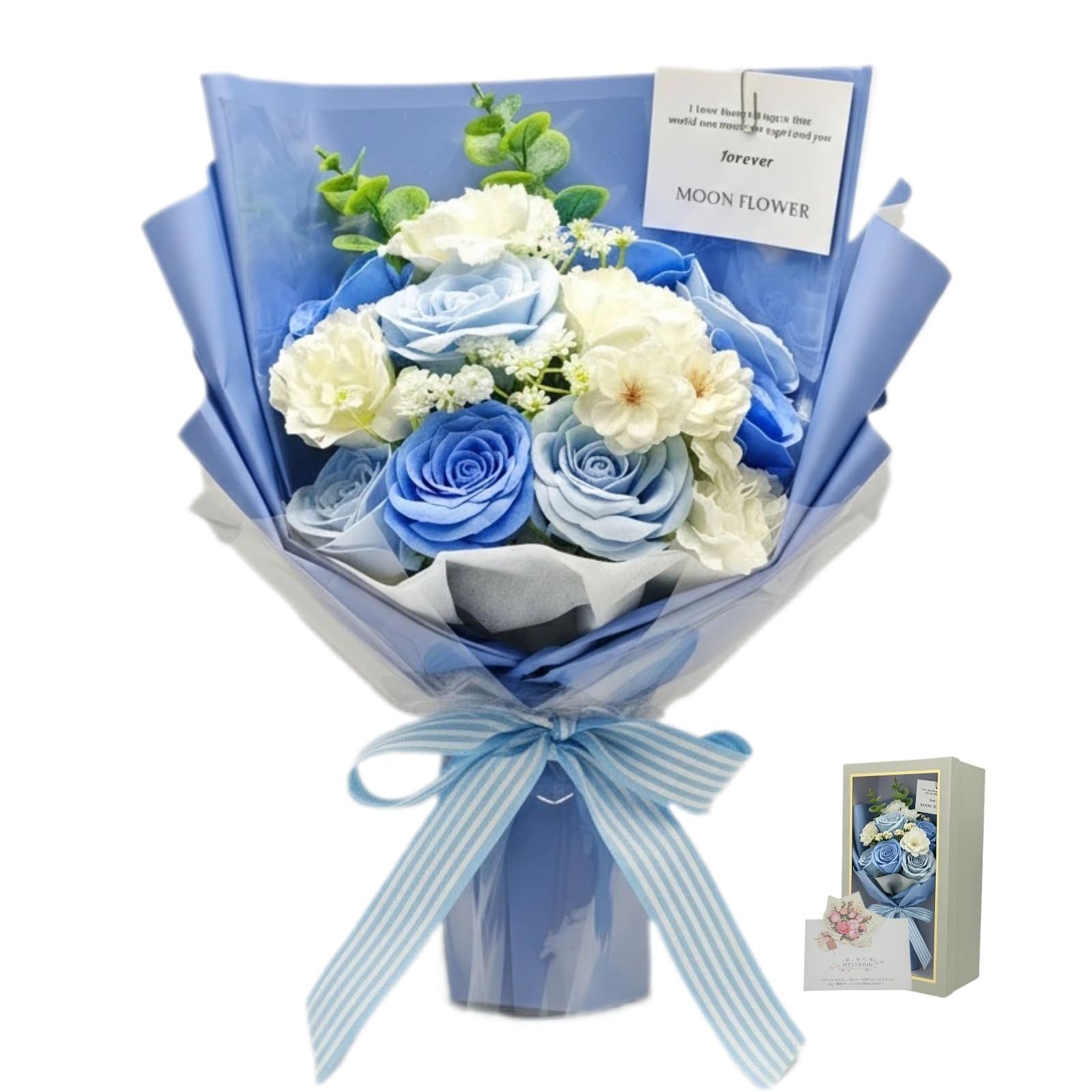 人気 母の日 ソープフラワー 花束 ブーケ ギフト バラ 造花 rose flower bouquet フラワーソープ お花 開店祝い 誕生日 退職祝い 花 ギフト，青色送料無料 0710cb8e