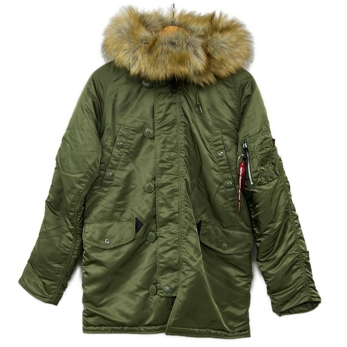 ALPHA INDUSTRIES(アルファ) ブルゾン サイズM メンズ美品 - グリーン×ライトブラウン 長袖/ジップアップ/中綿/ファー着脱可/冬 8,804円