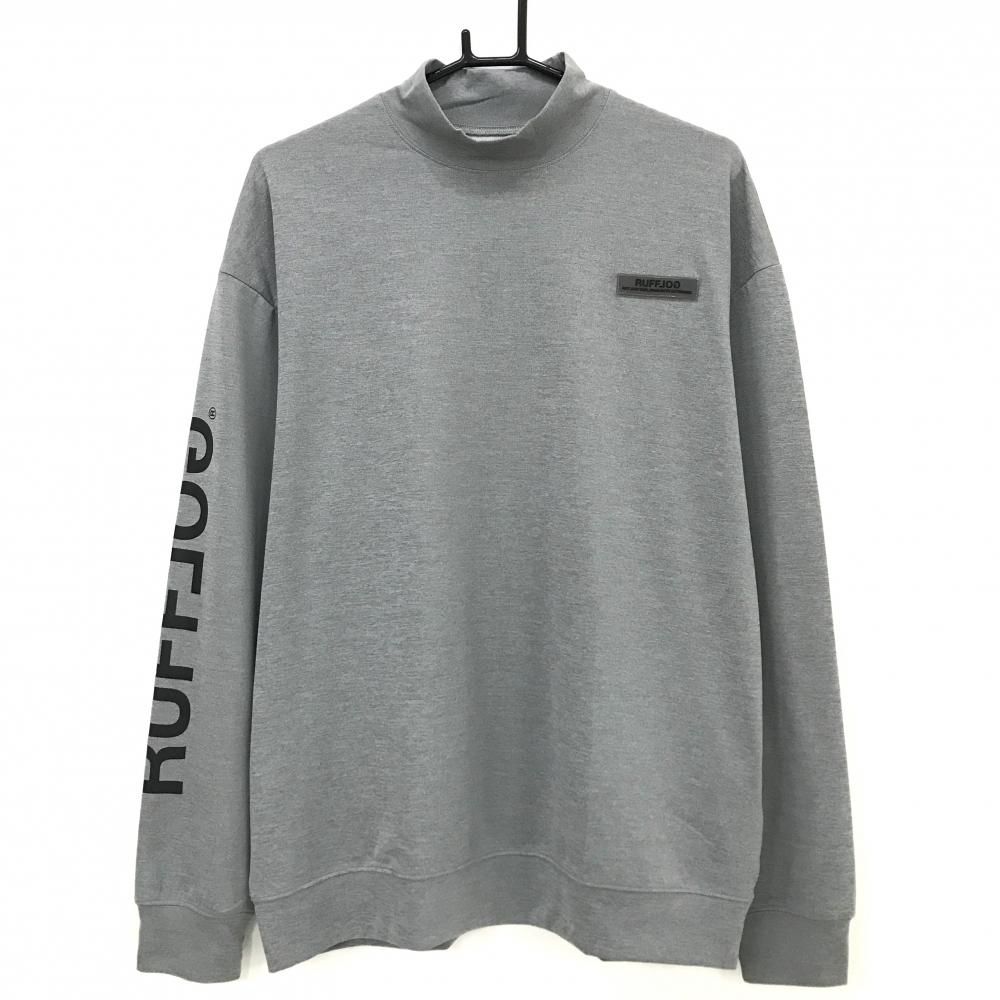 【超美品】ラフロッグ 長袖ハイネックシャツ グレー ラバーロゴ メンズ L ゴルフウェア RUFFLOG