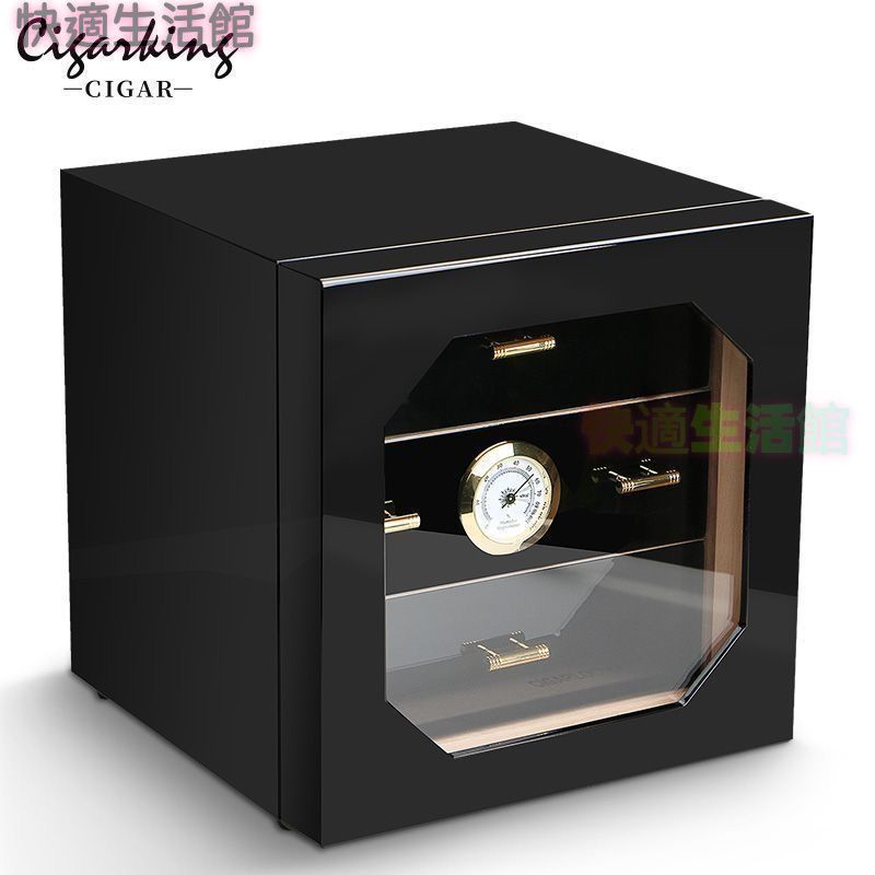 新品 未使用 三層雪松木 葉巻保湿箱 木製収納ボックス ギフト用 高級 50本収納 湿度調整機能付き ピアノ塗装 内蔵 葉巻ケース 保湿ギフトボックス 黒色 高級葉巻保管箱