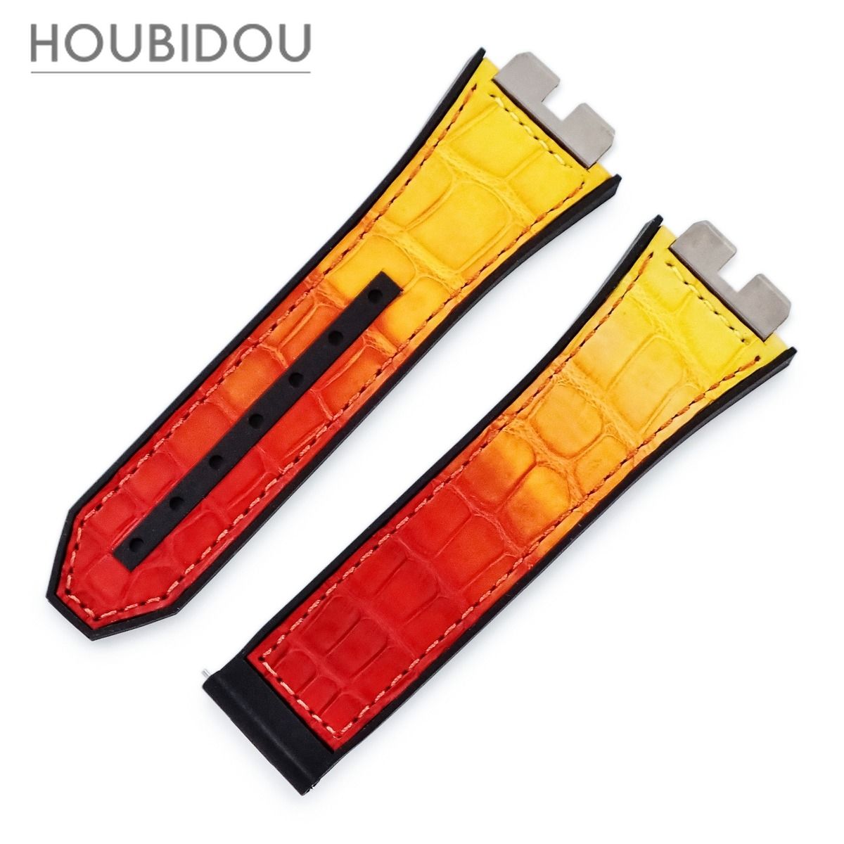 ウブロ HUBLOT 腕時計パーツ 純正 ビッグバン ワンクリック 465用 クロコ×ラバーバンド クロコダイル ラバー レッド 新品同様 ベルト 24mm 赤 レッド 黄 イエロー 【中古】
