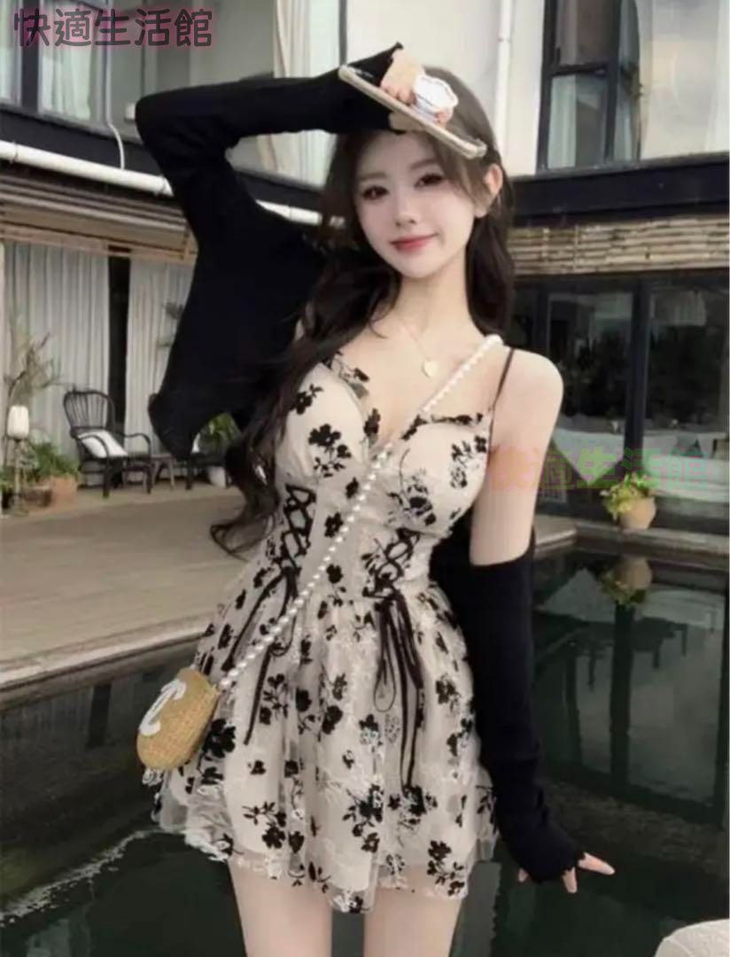 新品 未使用 レディース ファッション系 韓国 服 レディース ワンピース 花柄 ミニ レース ミニワンピース シアー