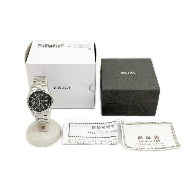 SEIKO セイコー 腕時計 クロノグラフ クォーツ 箱・取説付 R8.5月電池交換済 7T92-0DW0 ブラック