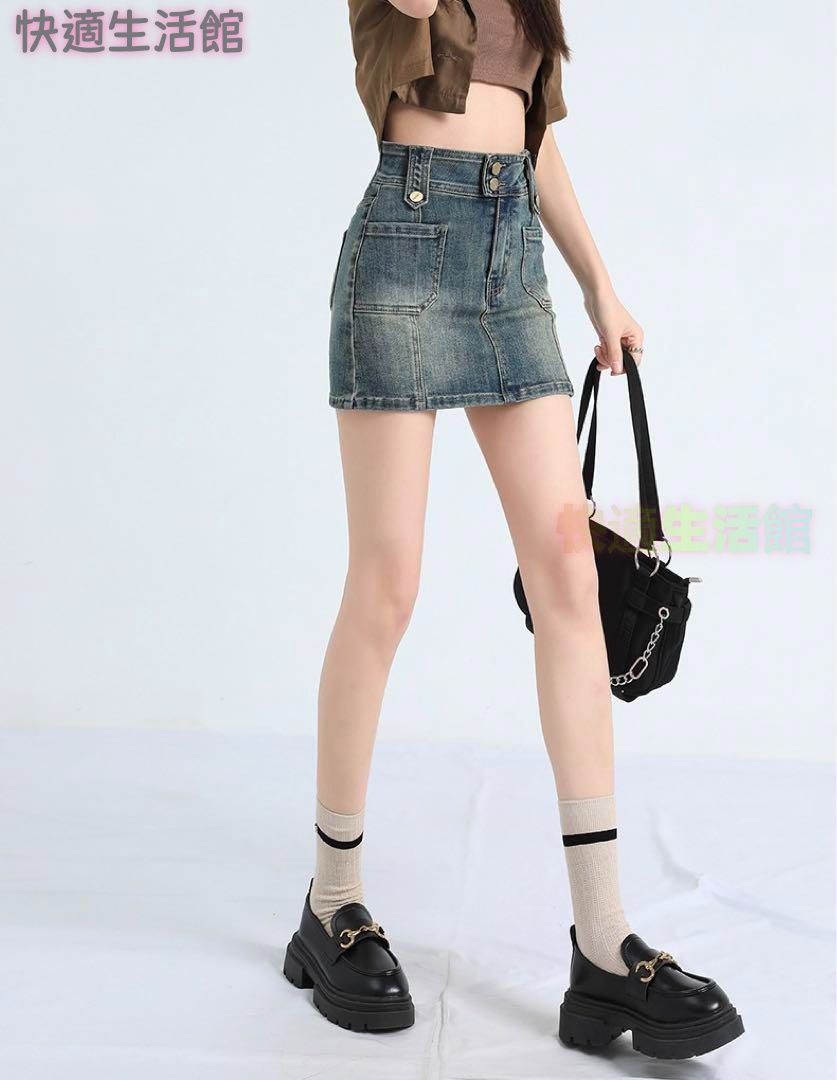 新品 未使用 レディース ファッション系 ミニスカート 青 デニムスカート ミニ 韓国 服 レディース スカート デニム