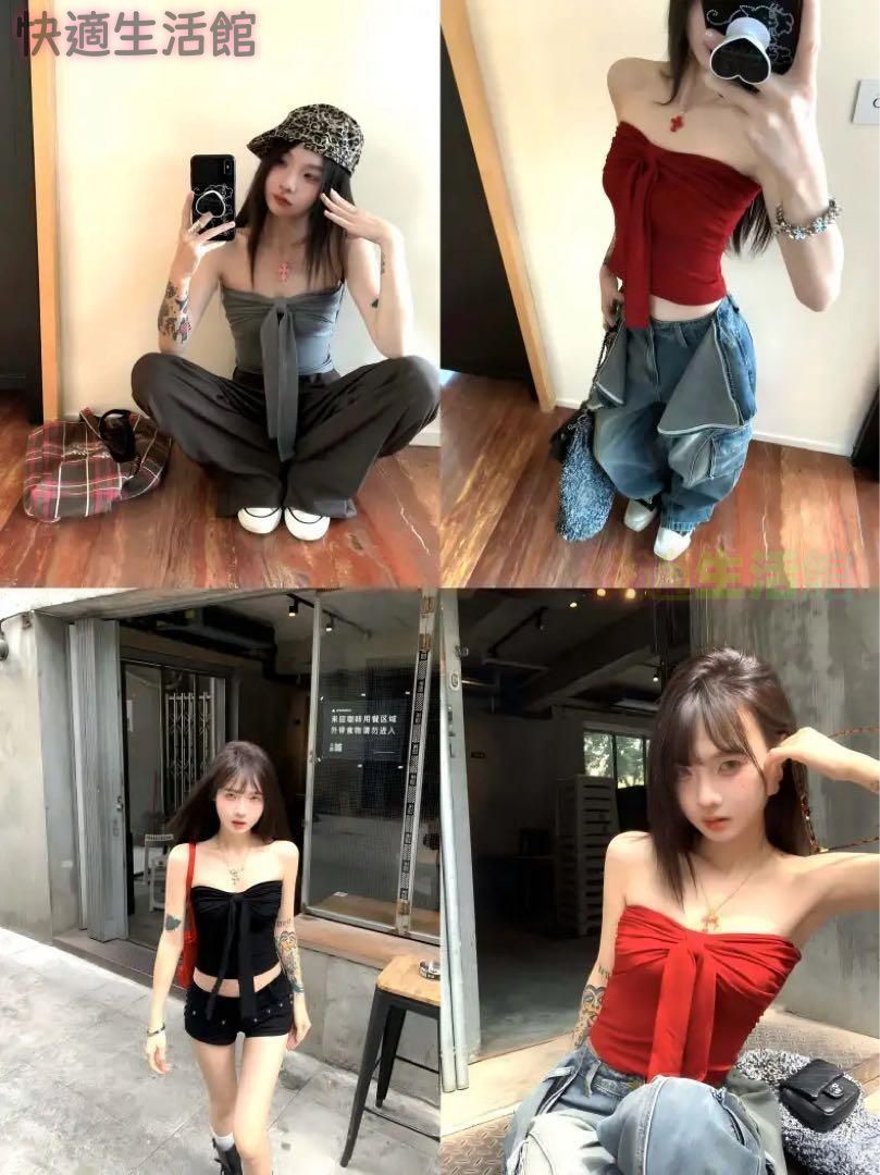 新品 未使用 レディース ファッション系 韓国 服 レディース トップス グレー ノースリーブ ベアトップ グレー 人気