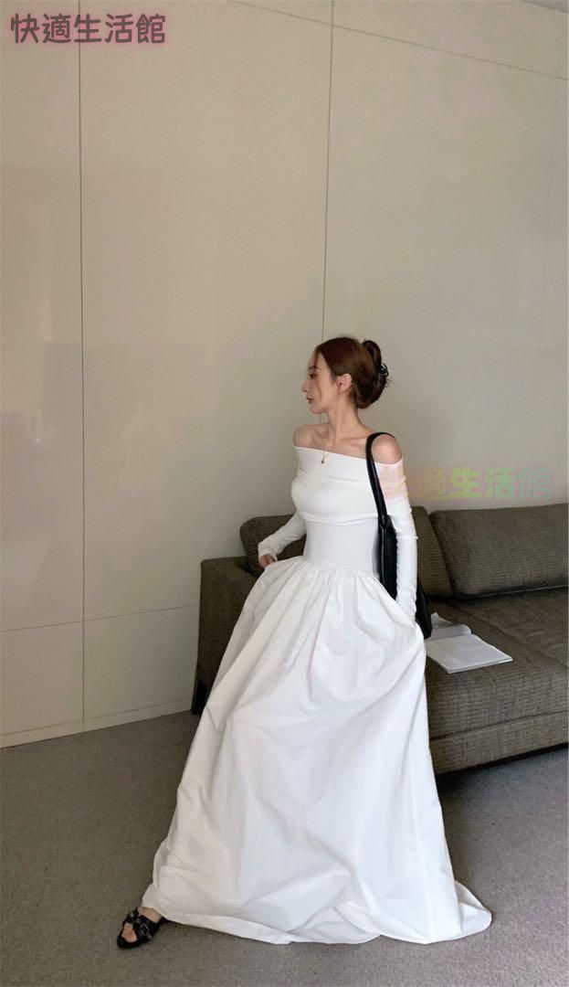 新品 未使用 レディース ファッション系 韓国 服 レディース ワンピース 白 ロングワンピース 長袖 白 オフショル 白 5,762円