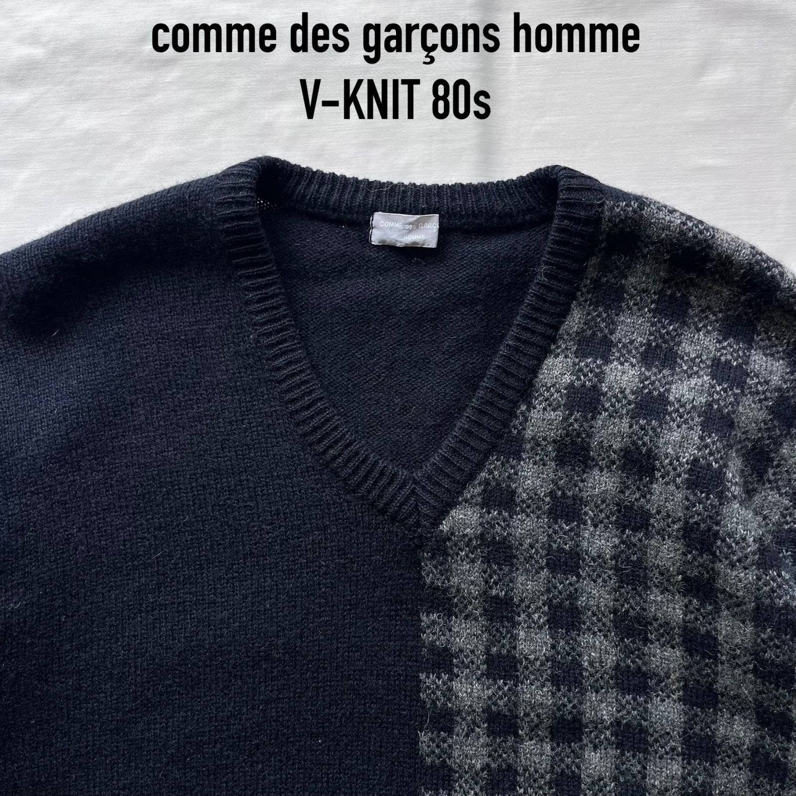 comme des garçons homme コムデギャルソンオム　ニット　vネック　チェック柄　80s ad表記無し　日本製