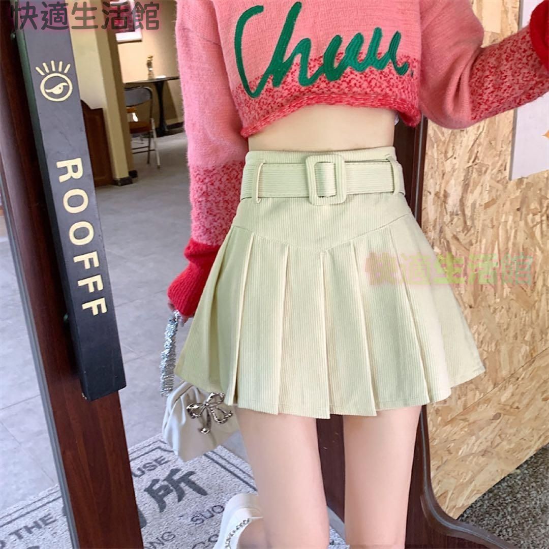 新品 未使用 レディース ファッション系 韓国 服 レディース スカート 白 プリーツ ミニスカート コーデュロイ 白
