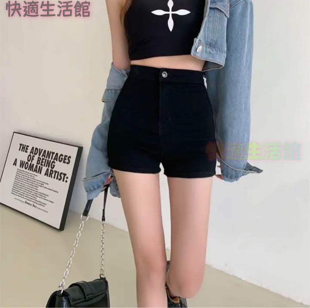 新品 未使用 レディース ファッション系 ショートパンツ ハイウエスト 黒 韓国 服 レディース パンツ シンプル 人気