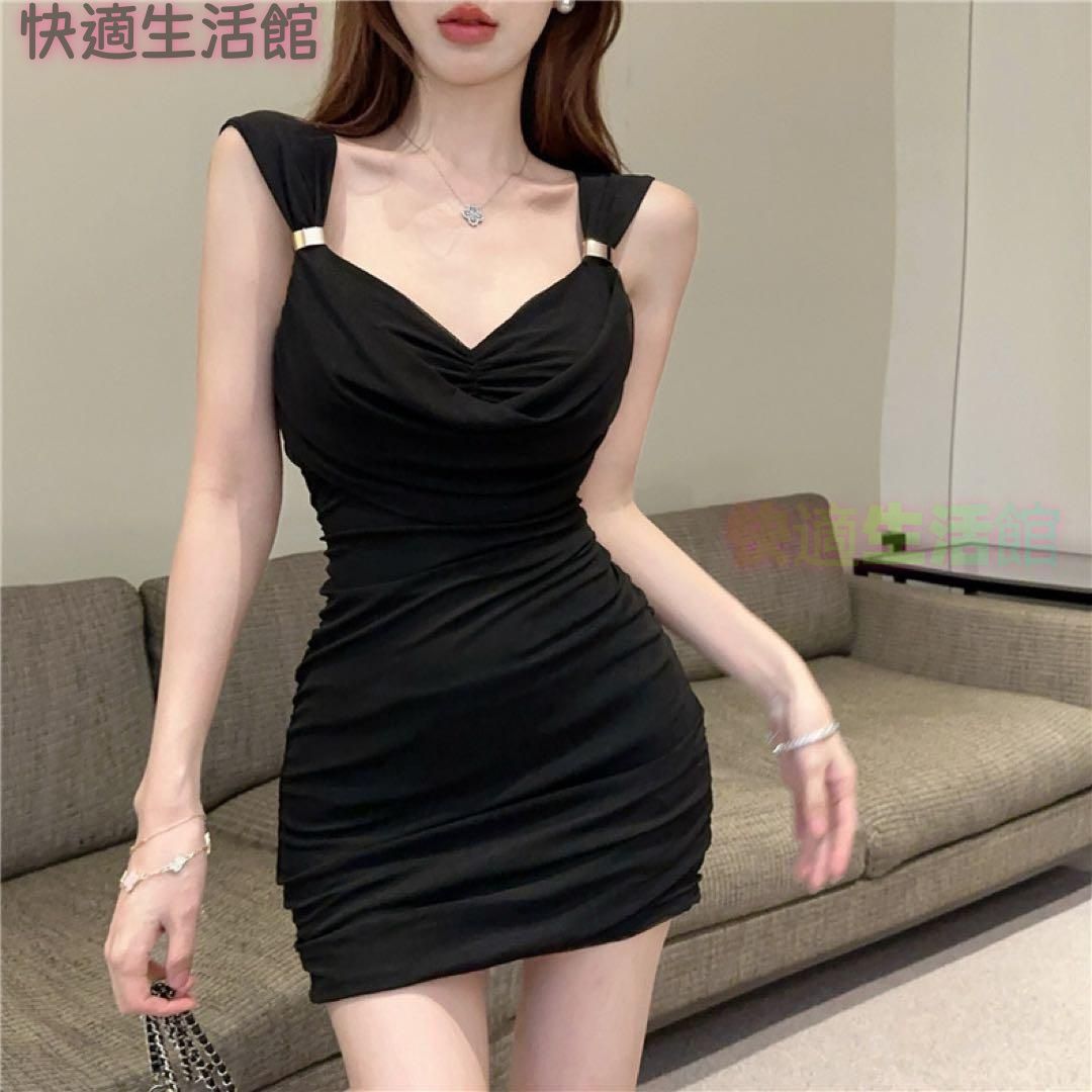 新品 未使用 レディース ファッション系 韓国 服 レディース ワンピース 黒 ノースリーブ キャバドレス 黒 ミニスカ