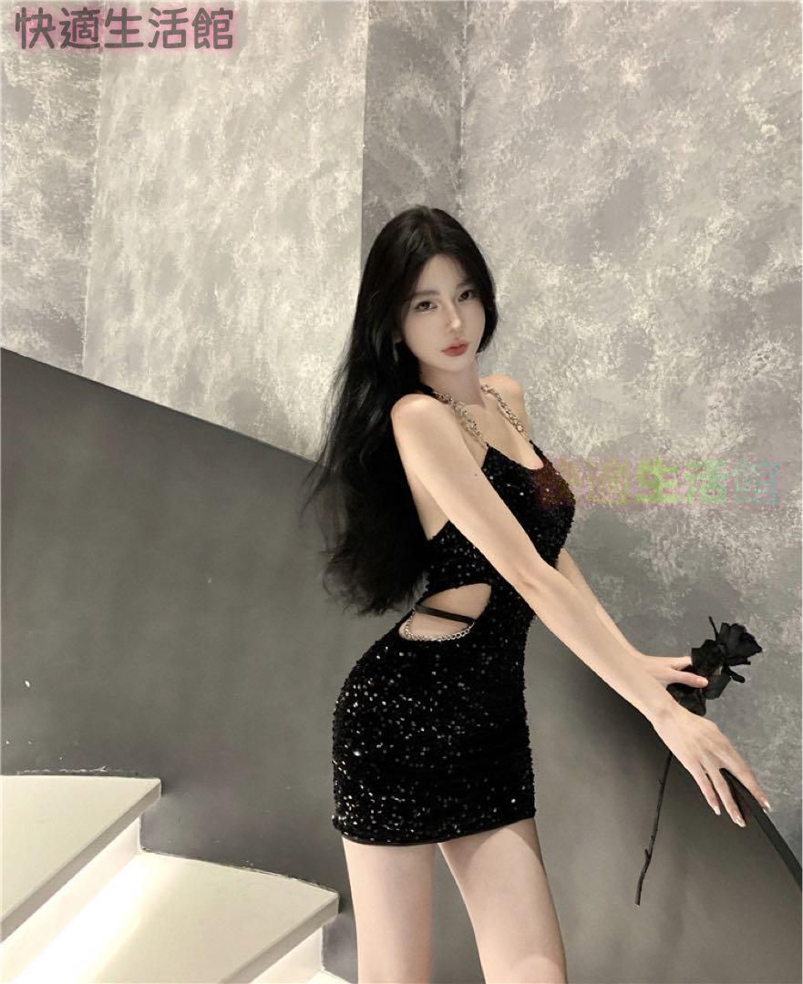 新品 未使用 レディース ファッション系 韓国 服 レディース ワンピース 黒 ミニドレス スパンコール キャバドレス 黒