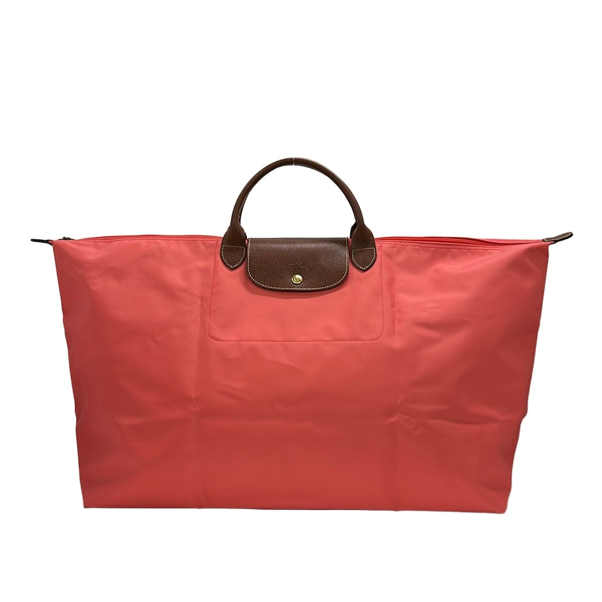 LONGCHAMP(ロンシャン) ボストンバッグ ル・プリアージュオリジナル ピンク×ダークブラウン 折りたたみ/本体ロックなし レザー