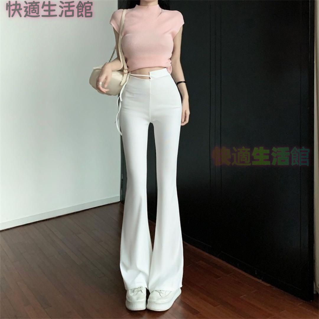 新品 未使用 レディース ファッション系 韓国 服 レディース パンツ 白 フレアパンツ 白 ボトムス 脚長 パンツ